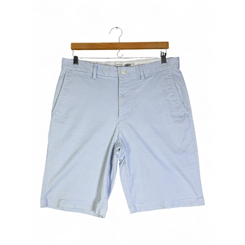 Old Navy Ultimate Slim Shorts Mens 32 Blue White Micro Stripe Flat Front Casual